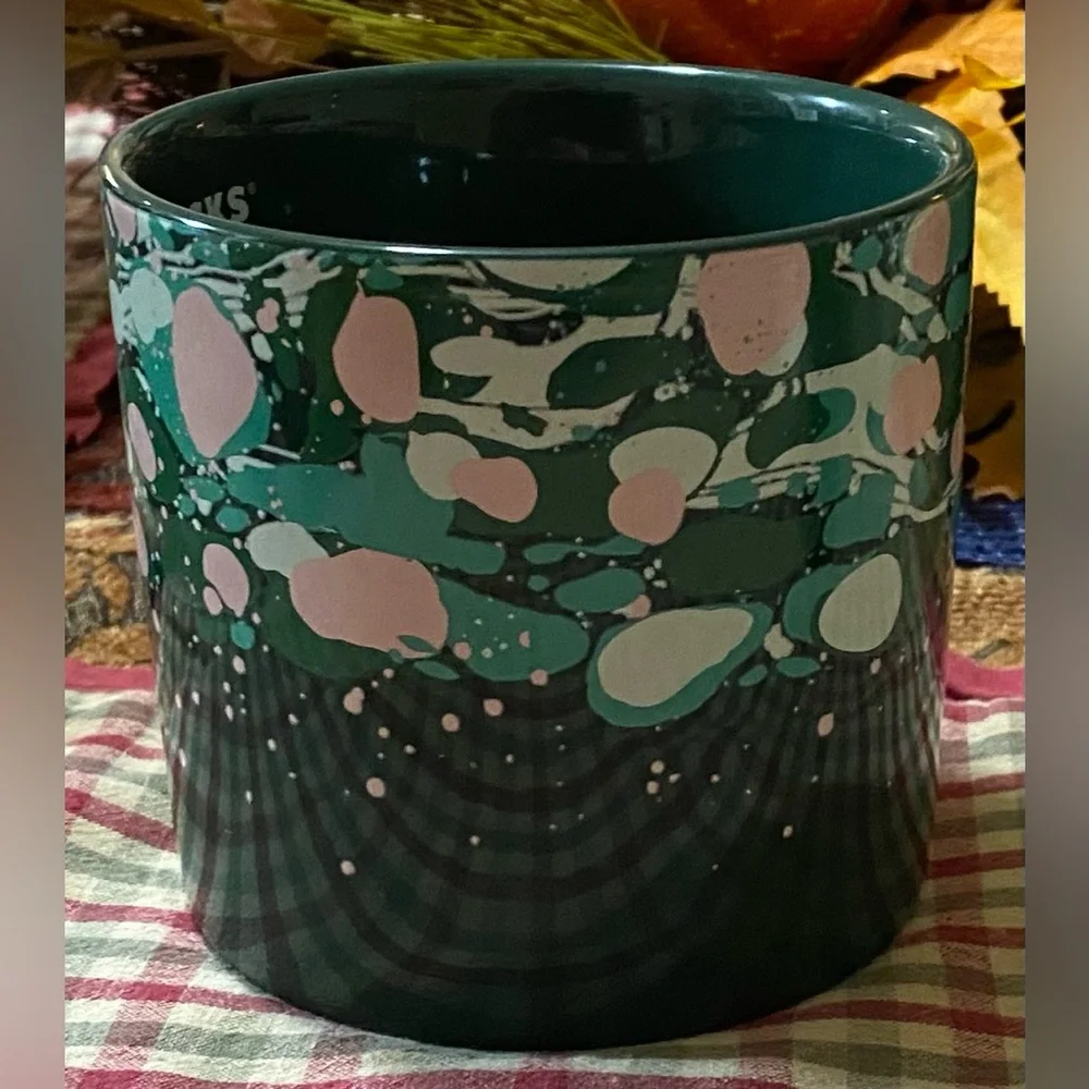 Starbucks Green & Splatter Teal and Pink Patterned 12oz Mug 2022 - Picture 4 of 6